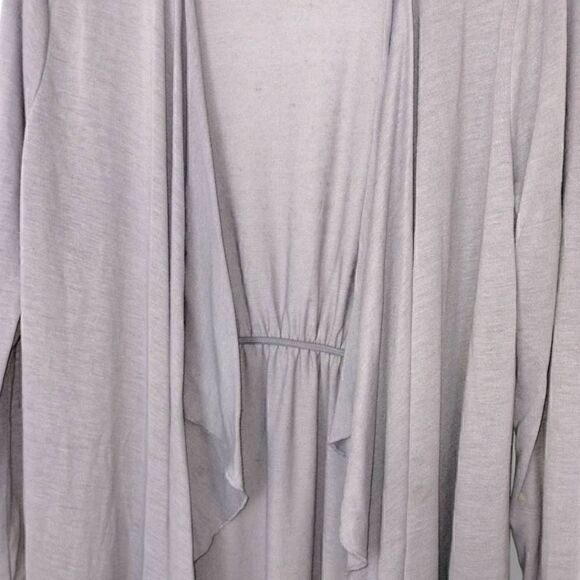 Retro-ology Womens Cardigan Sz Large Grey Long Open Front Asymmetrical Lightweig - Picture 10 of 11